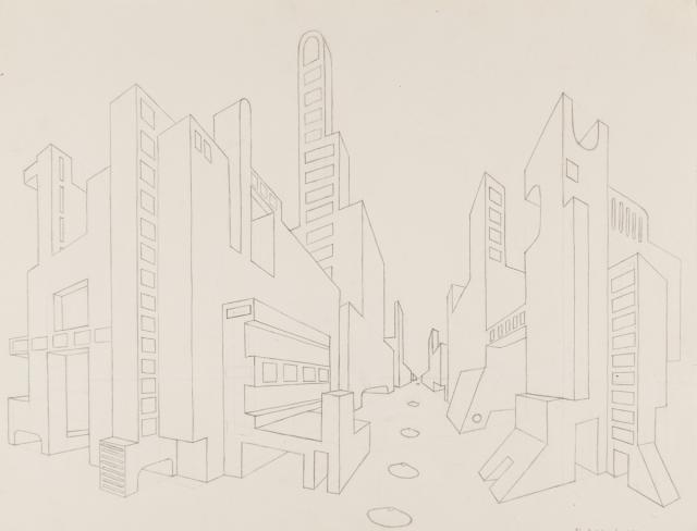 Perspektive mit 2 Fluchtpunkten: Futuristische Gebäude