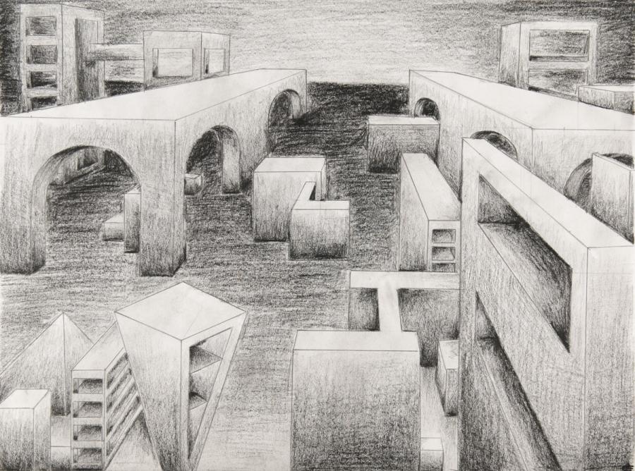 Zentralperspektive mit kubischen Formen