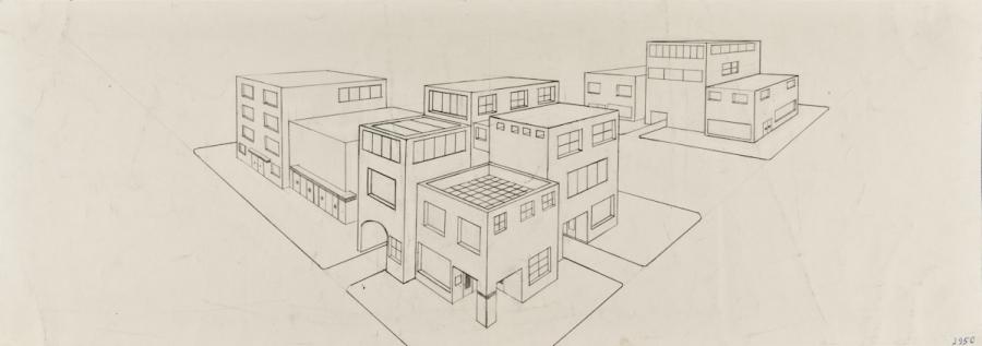 Perspektive mit 2 Fluchtpunkten: Stadtsiedlung
