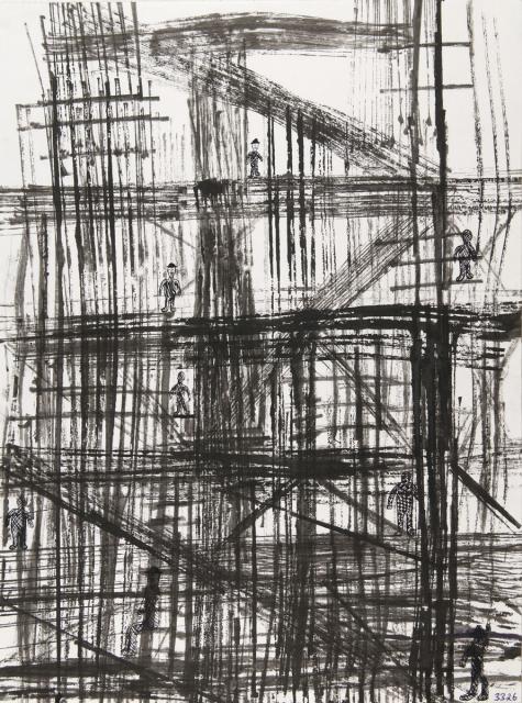 Kartonkantendruck: Auf dem Baugerüst