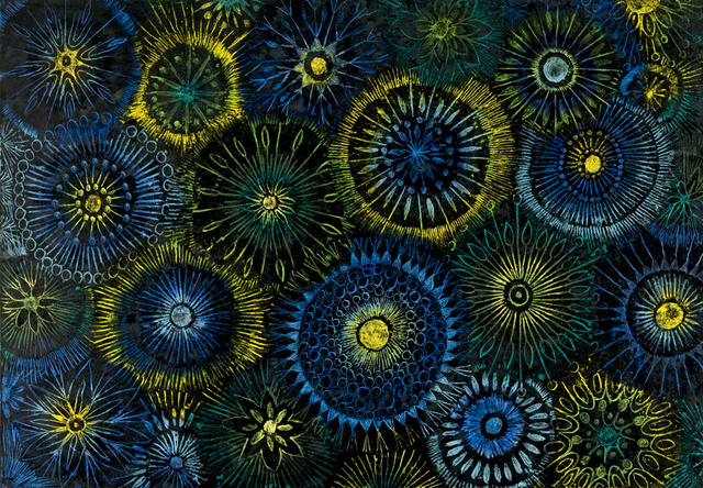 Wachskreide-Auskratztechnik: Rosetten