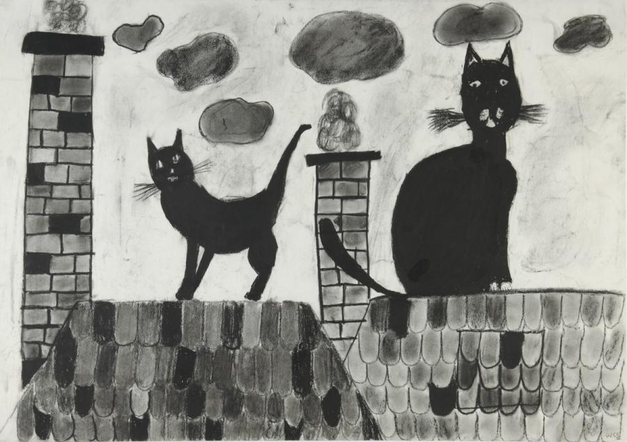 Tier: Katzen auf Hausdächern