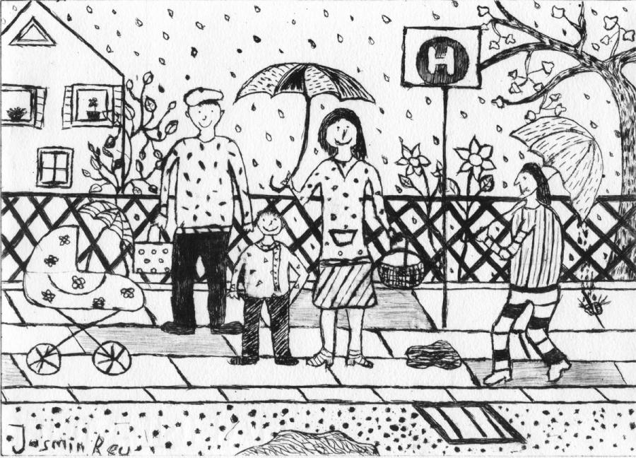 Personen mit Regenschirm