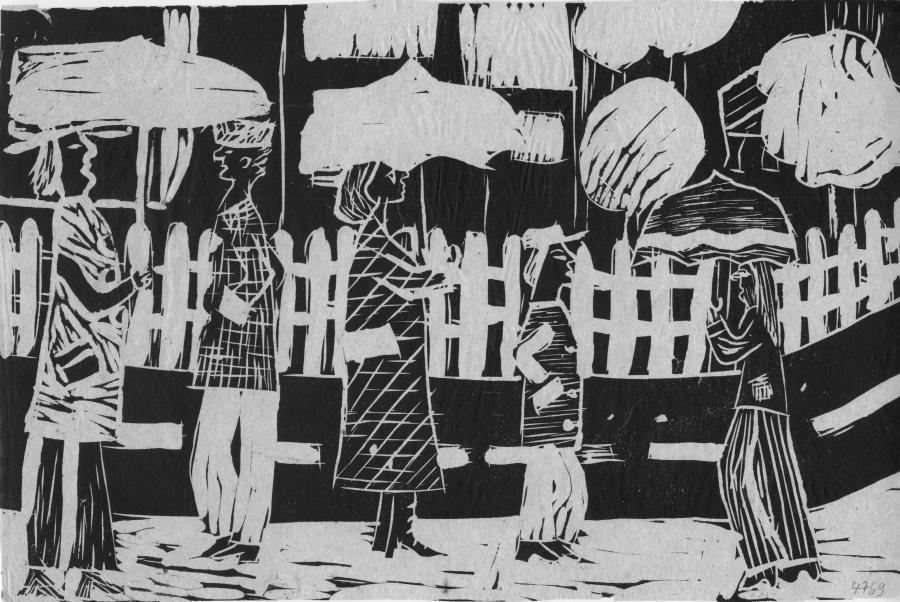 Personen mit Regenschirm