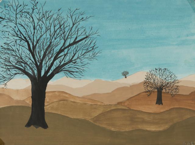 Hügelige Landschaft mit Bäumen