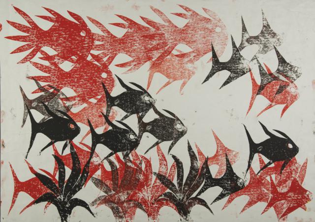 Kartonstempel: Tierschwarm -  Fische