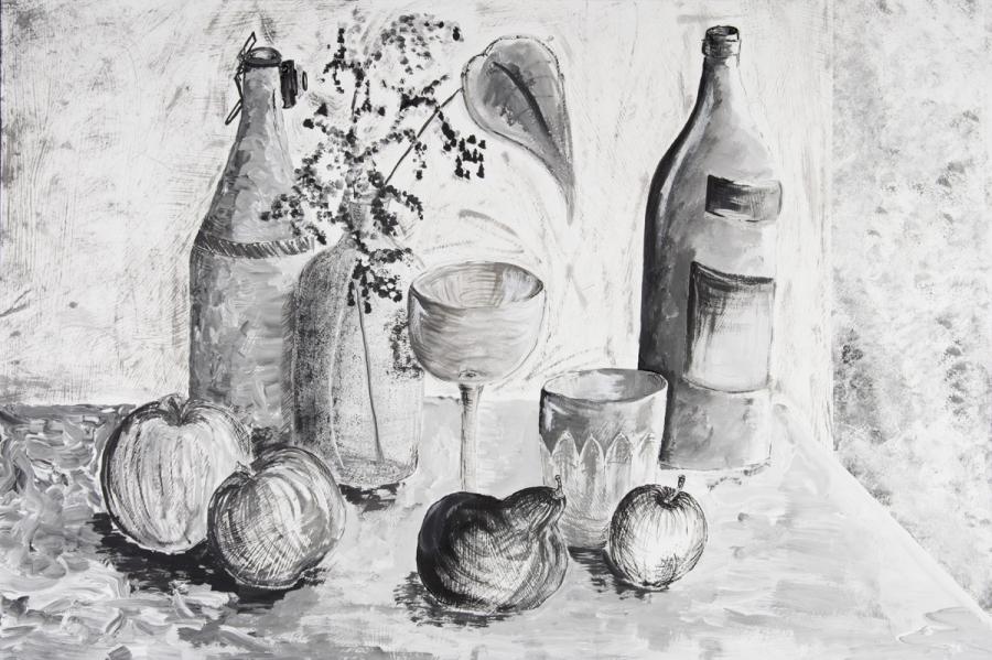 Stillleben: Gefäße und Früchte