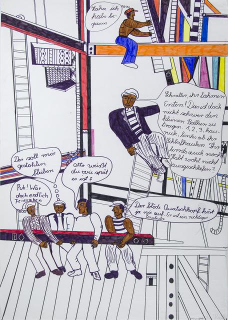 Personen auf dem Baugerüst