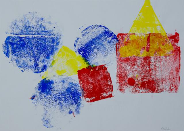 Formen in Rot, Blau und Gelb