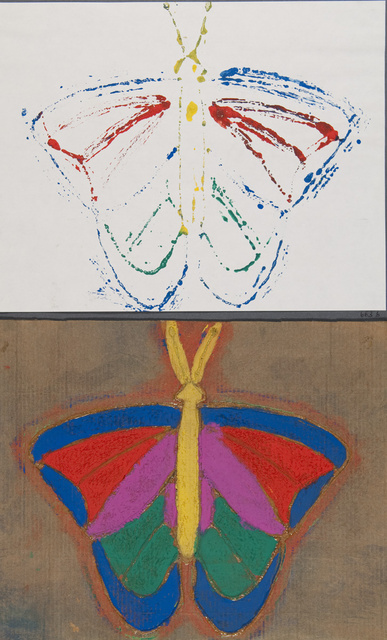 Schmetterling: eingefärbter Druckstock und Druck