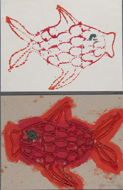 Fisch: eingefärbter Druckstock und Druck