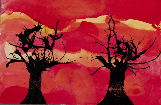 Tusche-Blastechnik: Bäume