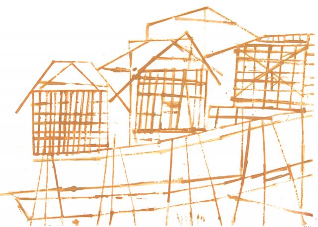 Kartonkantendruck - Pfahlbauten