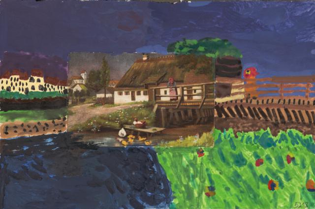 19. Jahrhundert: Weiterführung einer Kunstpostkarte - Haus am See